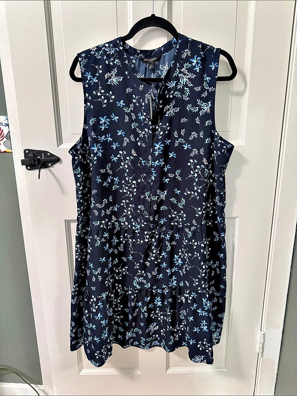 Banana Republic Floral Mini Dress in Black & Blue XL NWT
